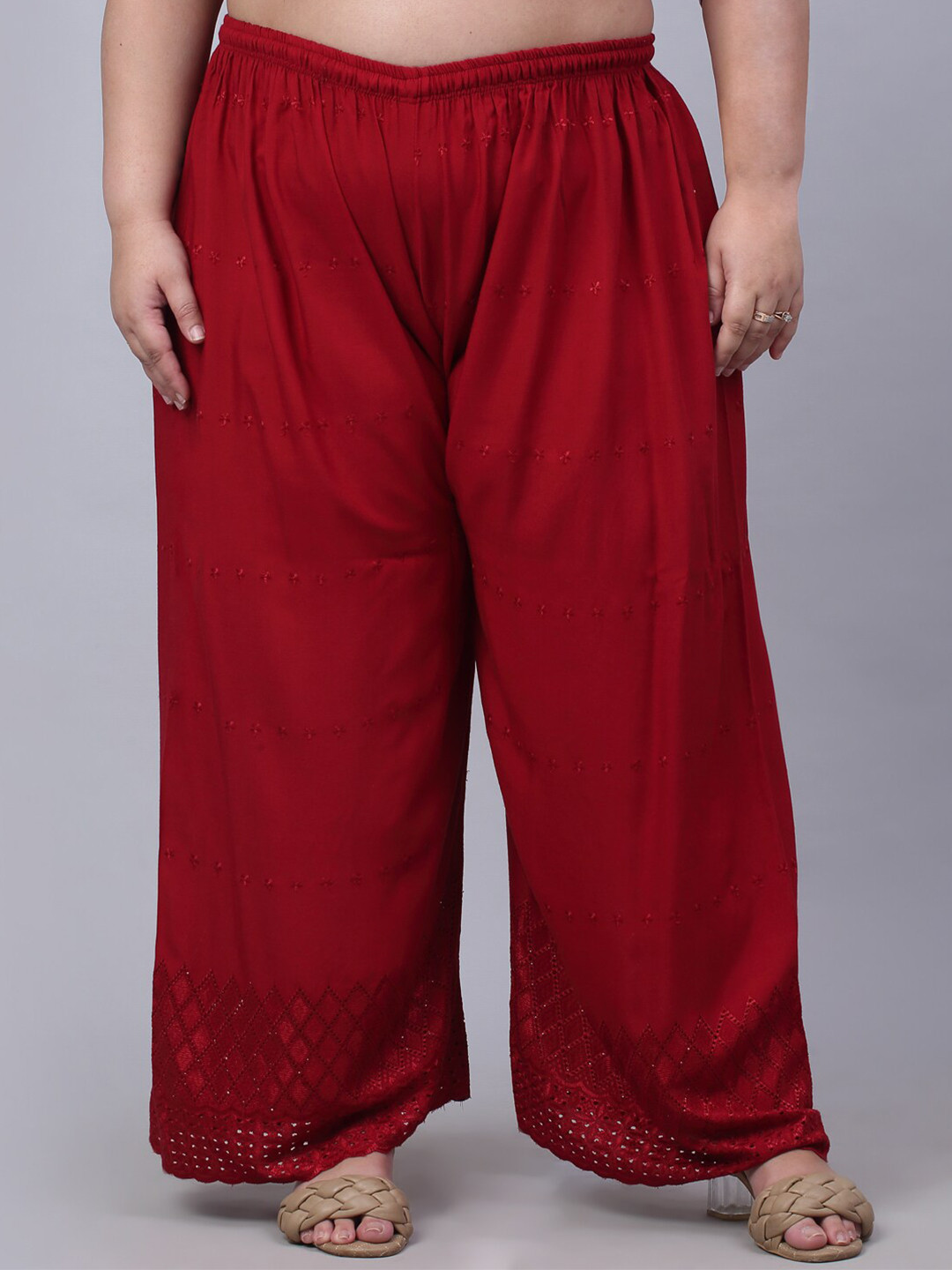 Trend Level Women Wide-Leg Geometric Hem Design Palazzos