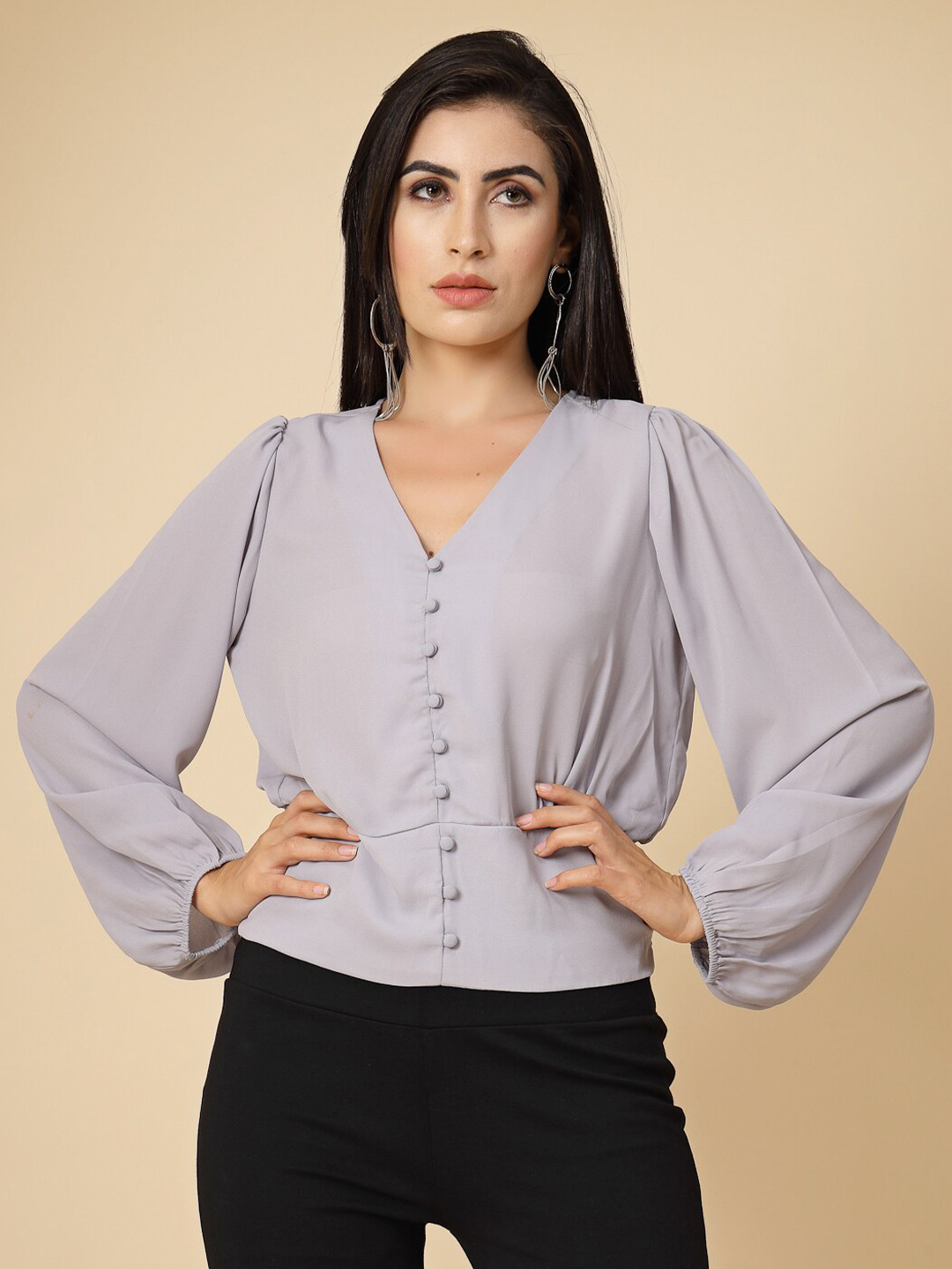 Gipsy Puff Sleeves Georgette Blouson Top