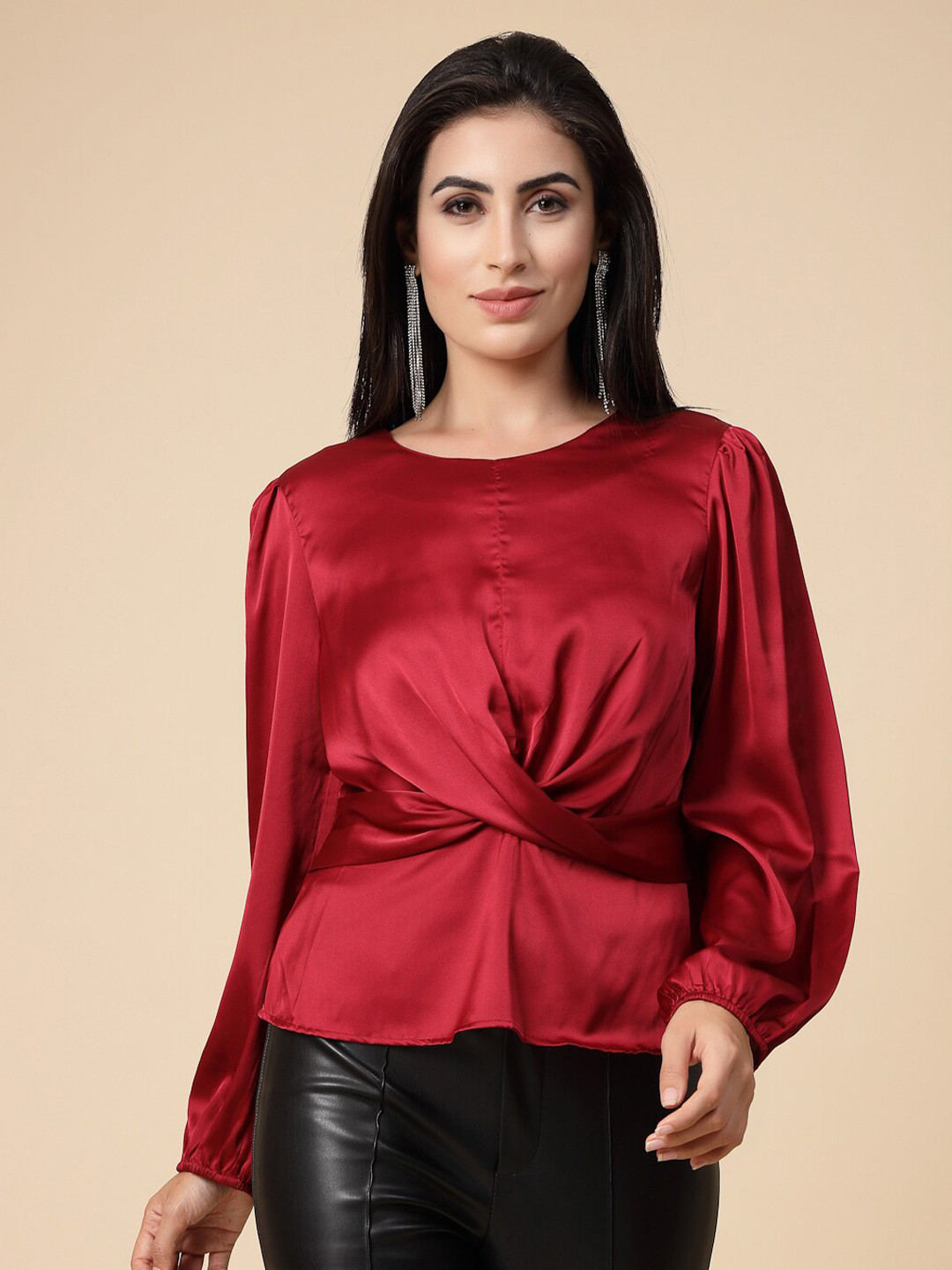 Gipsy Bishop Full Sleeve Satin Cinched Waist Top