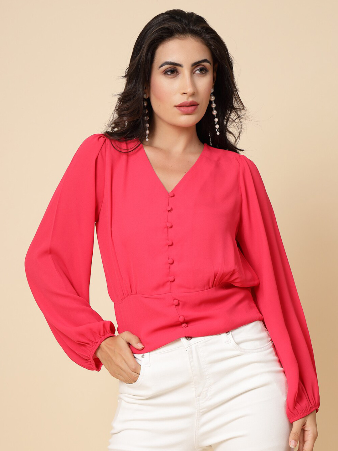 Gipsy Puff Sleeves Smocked Georgette Blouson Top