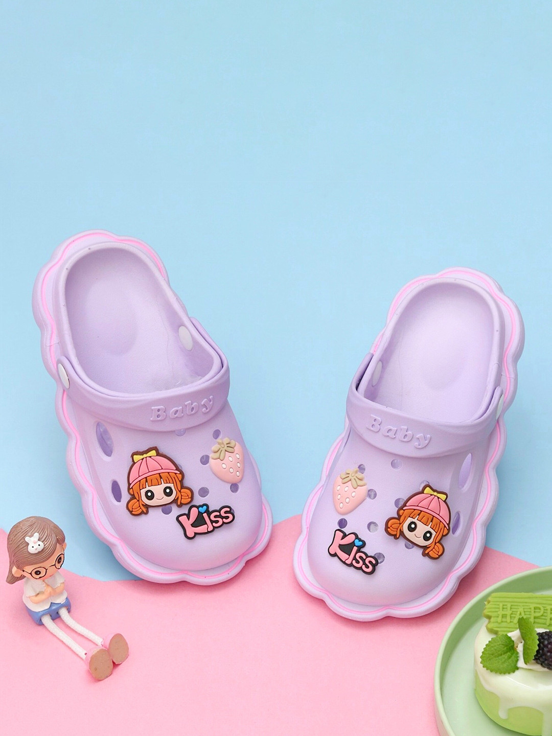 Yellow Bee Girls Strawberry & Doll Self Design Clogs