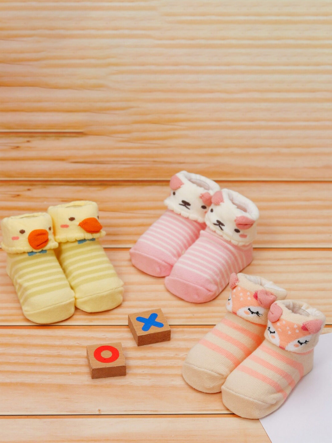 Yellow Bee Infants Pack of 3 Patterned Cotton Anti-Skid Socks