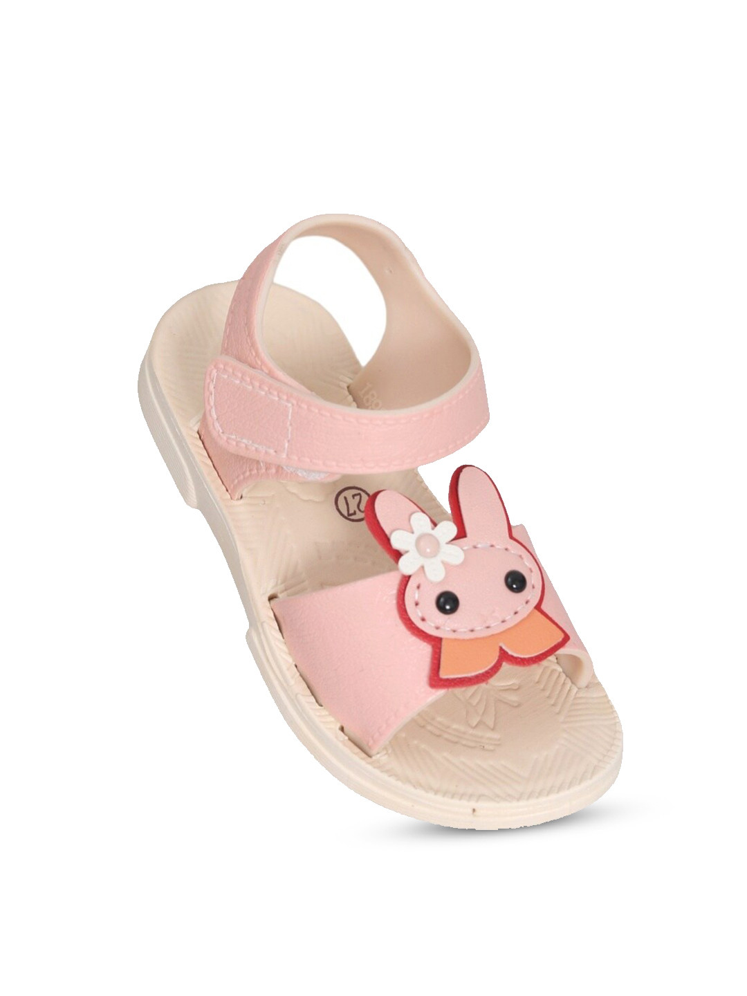 Yellow Bee Girls Bunny Textured Open Toe Flats With Velcro Closure