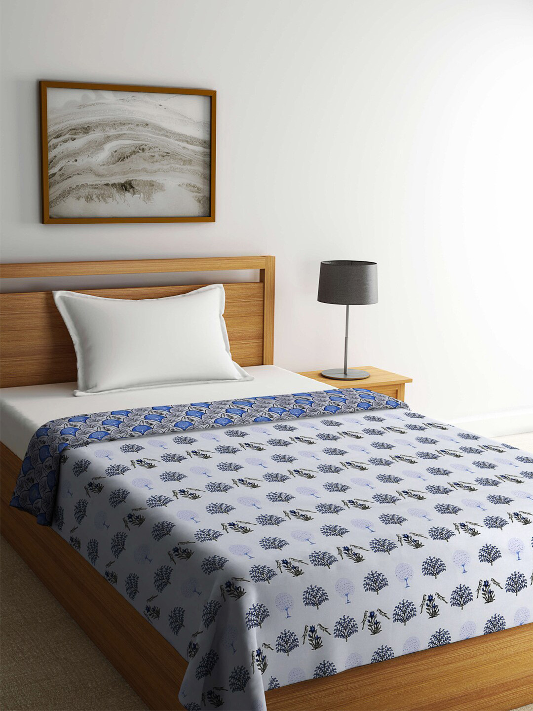 FABINALIV Multicolor Floral Print Reversible AC Room 300 GSM Pure Cotton Single Bed Dohar