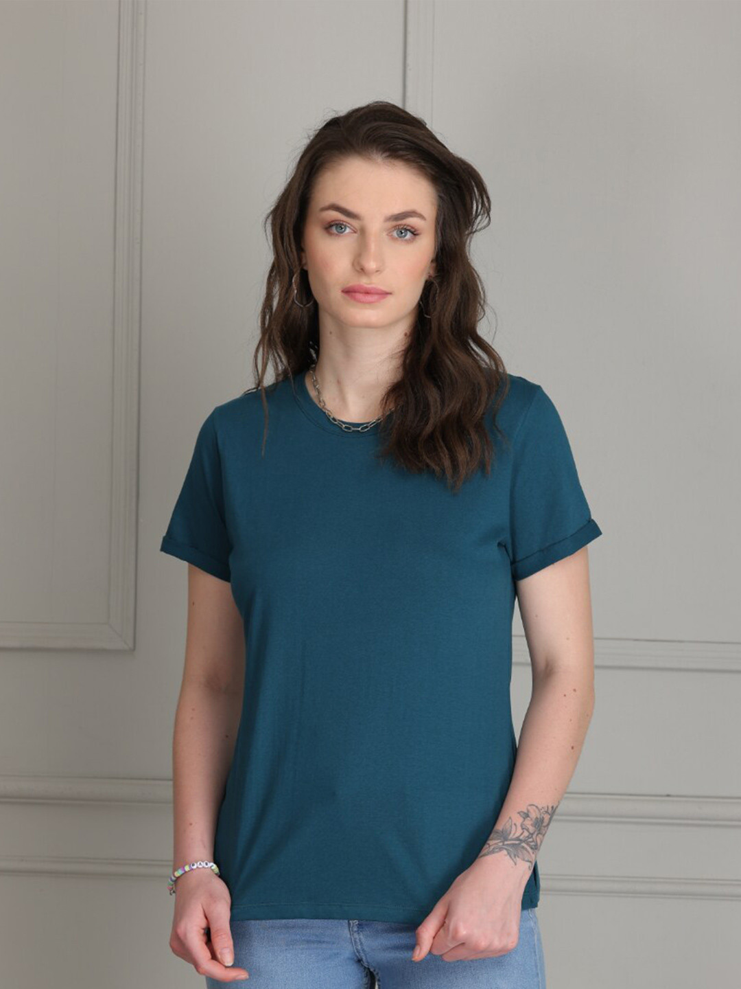 TITTLI Round Neck Pure Cotton Casual T-shirt