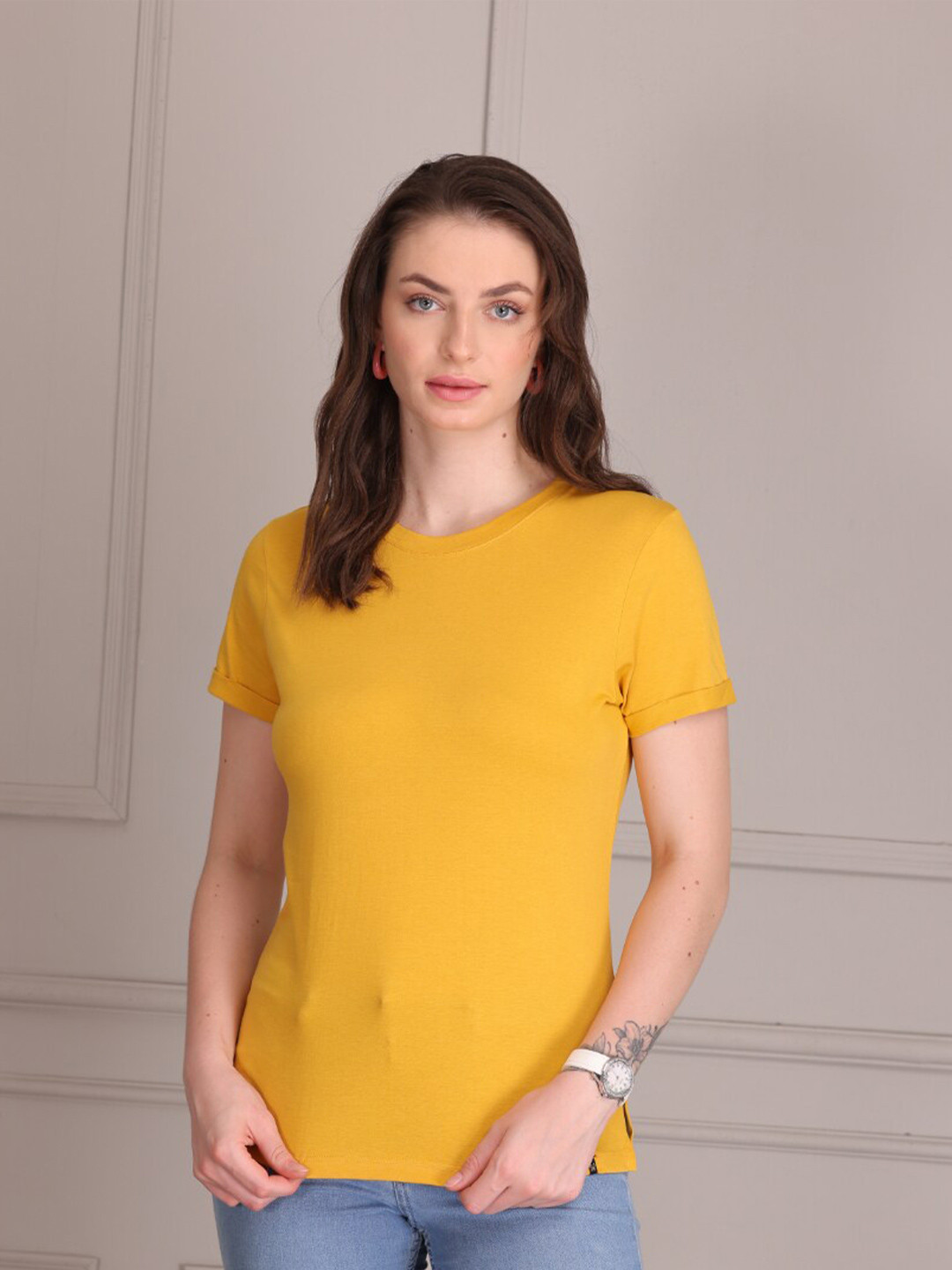 TITTLI Round Neck Pure Cotton Casual T-shirt