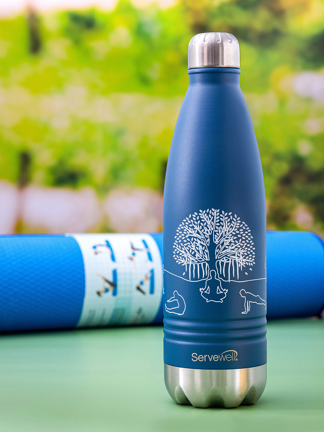 Servewell Indus Blue Tropical Stainless Steel Double Wall Vacuum Water Bottle - 1L