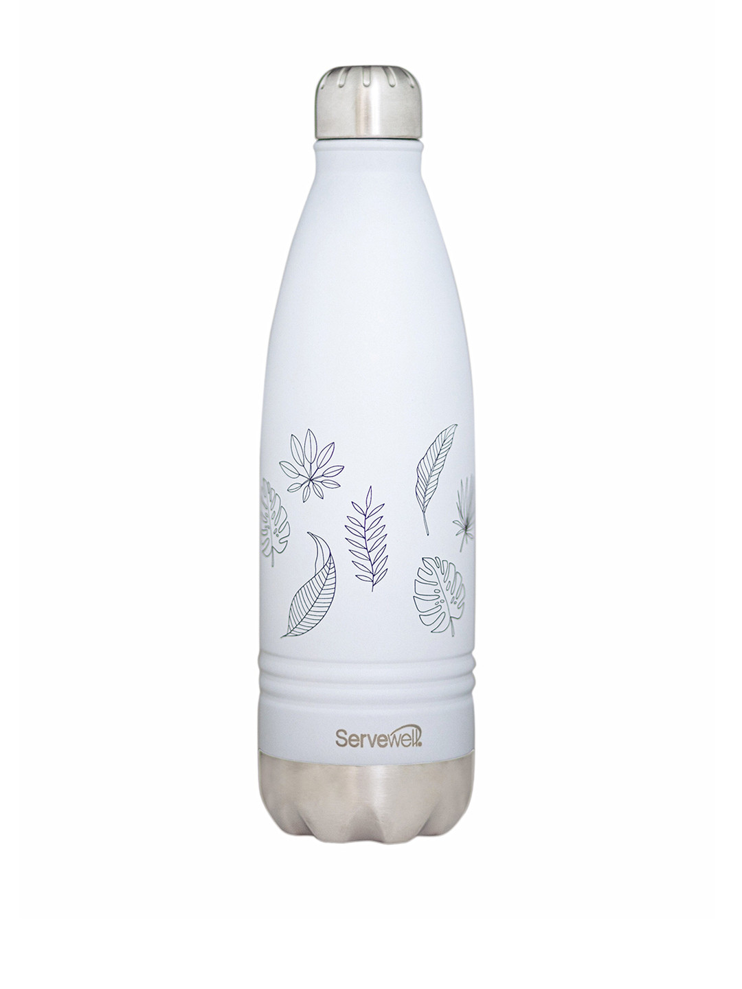 Servewell Indus Vaccum Sport White Printed Stainless Steel Water Bottle 1 L