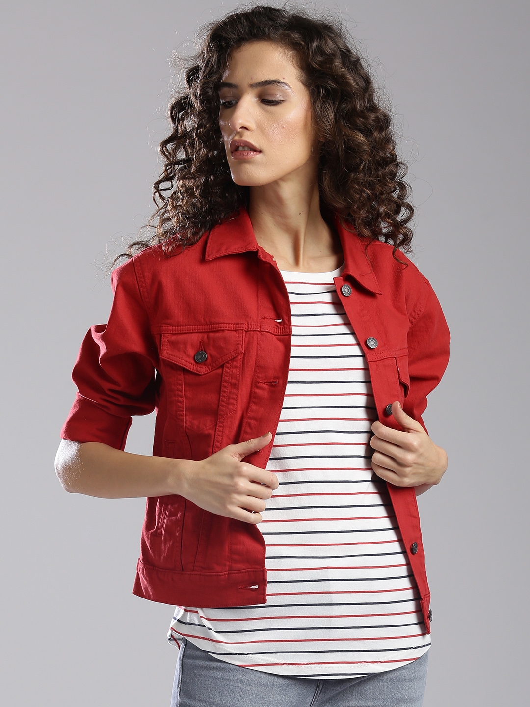 levi's red denim jacket womens