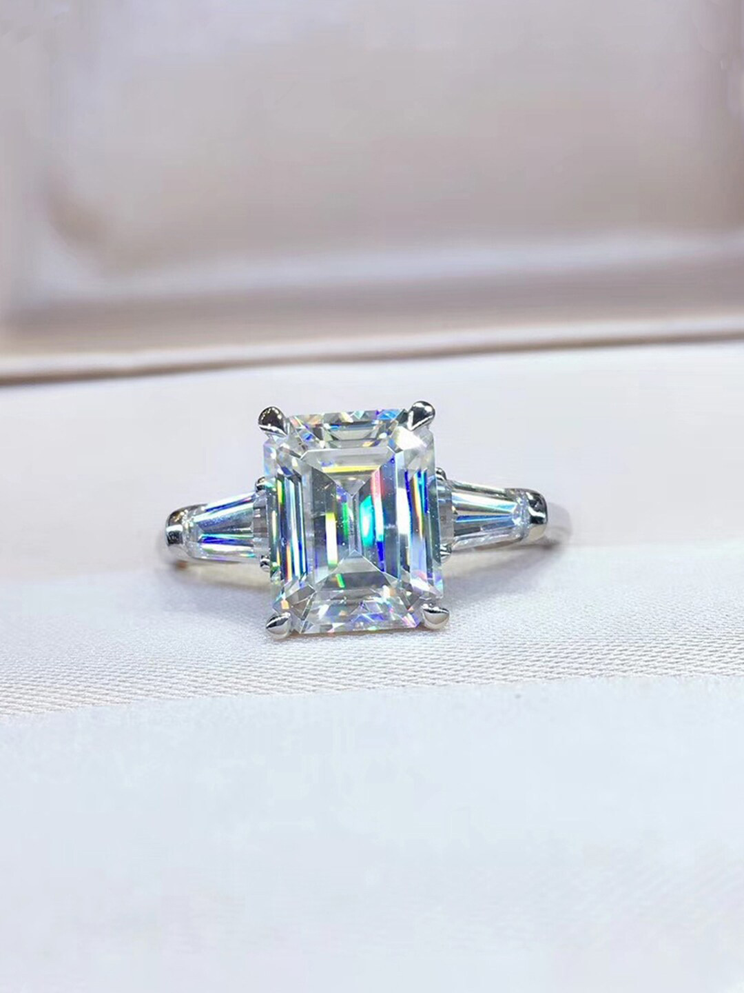 Designs & You Silver-Plated Ice Cut Rectangular Shape American Diamond Studded Finger Ring