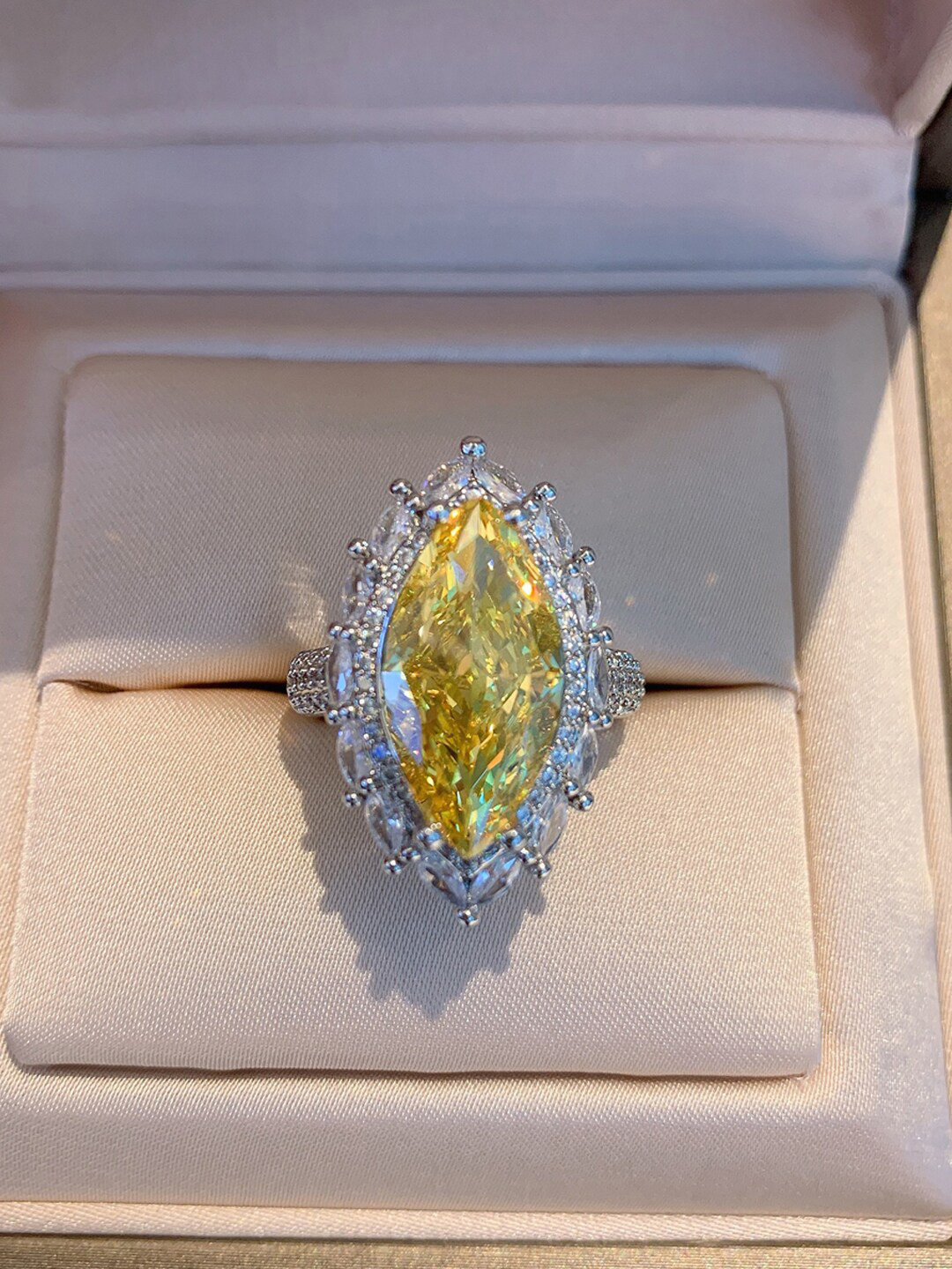 Designs & You Silver Plated American Diamond Crushed Ice Cut Cocktail Finger Ring