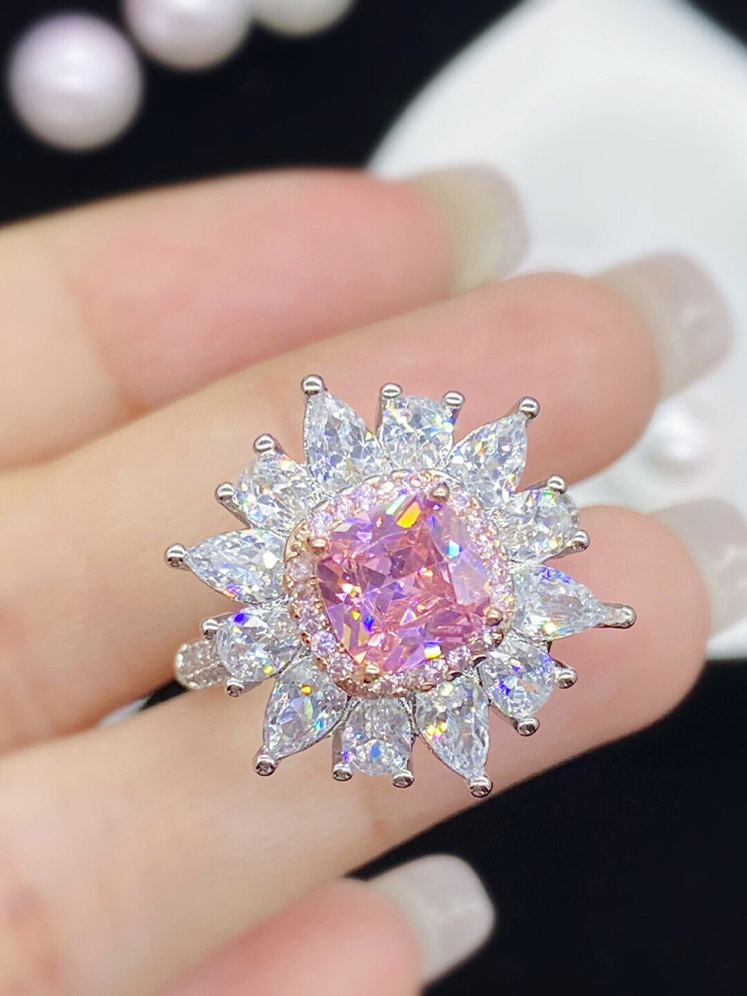 Designs & You Silver-Plated American Diamond Finger Ring