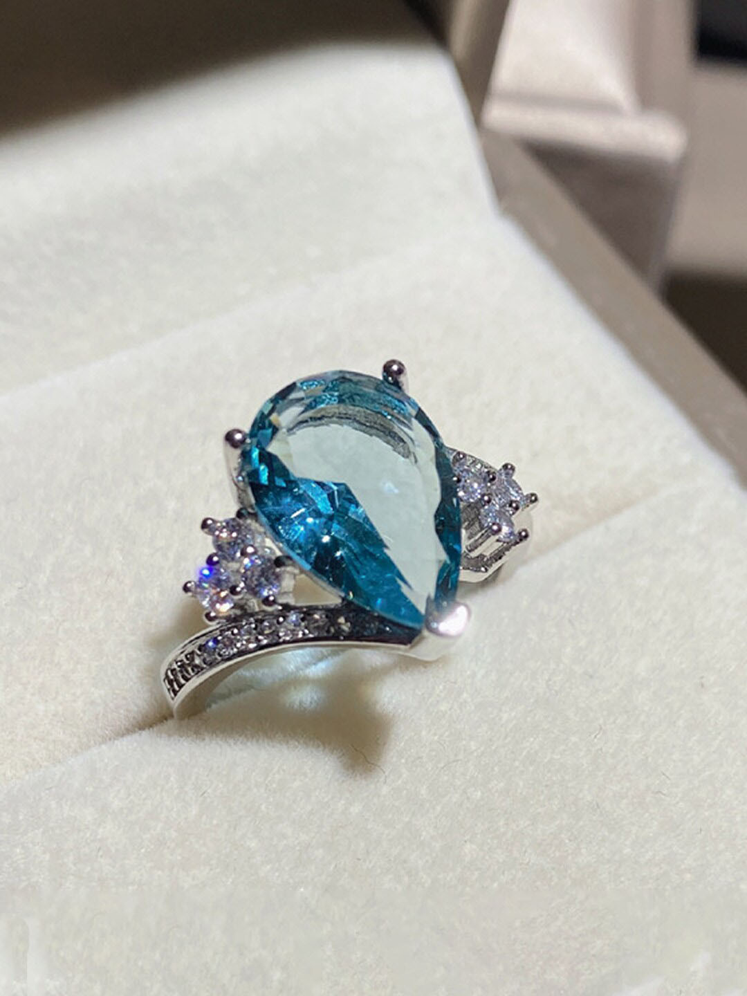 Designs & You Silver-Plated American Diamond Crushed Ice Cut Teardrop Ring