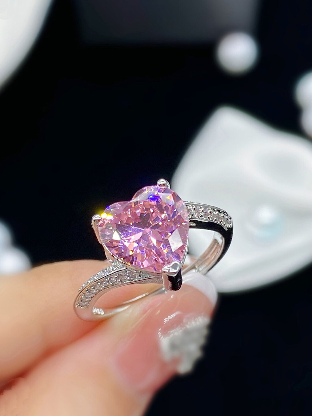 Designs & You Silver-Plated Ice Cut Heart Shaped American Diamond Studded Finger Ring