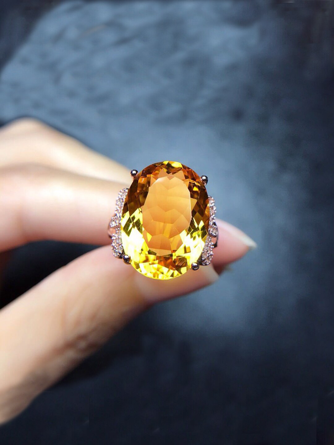 Designs & You Rose Gold Plated American Diamond Crushed Ice Cut Oval Finger Ring