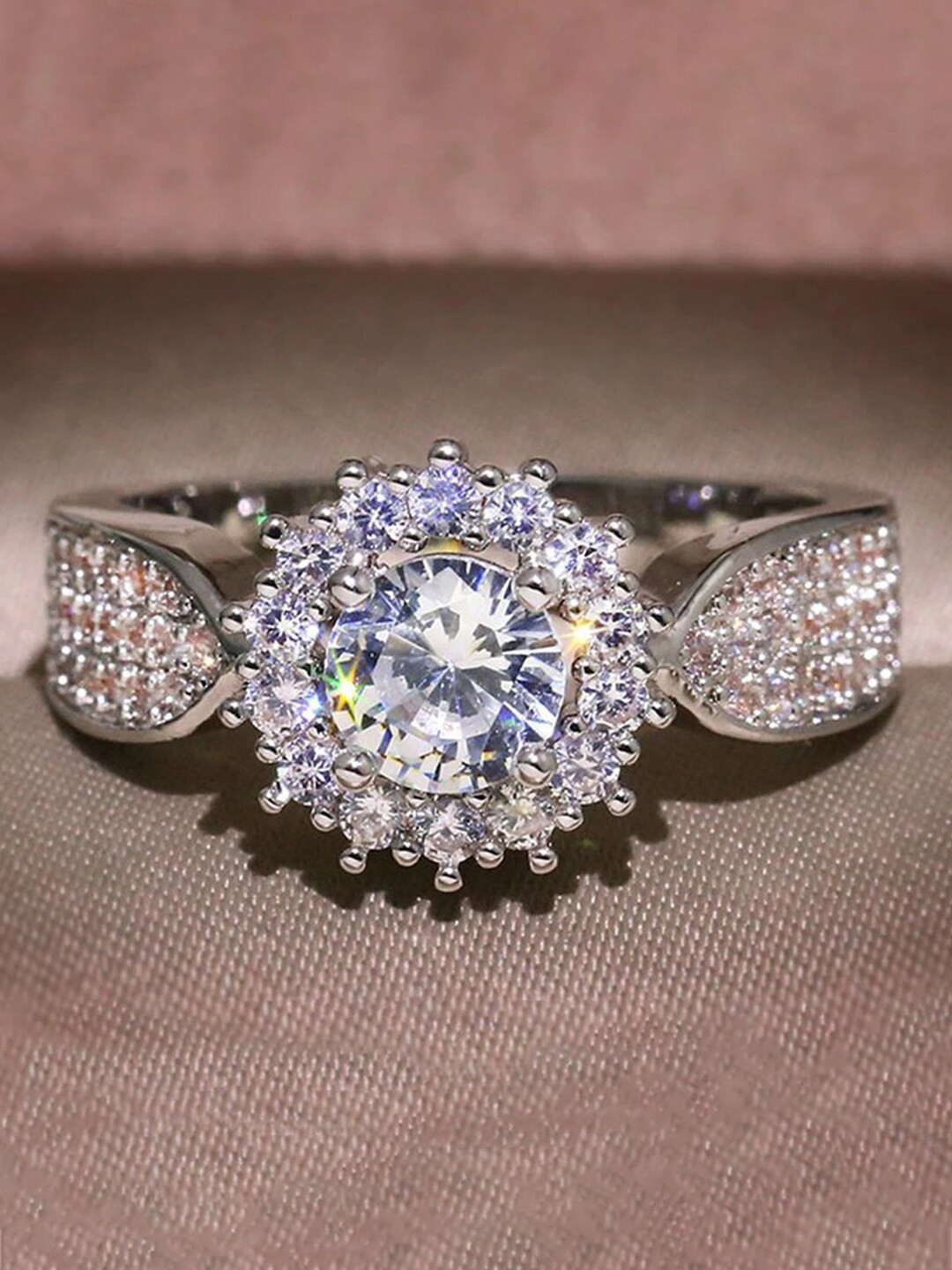 Designs & You Silver Plated American Diamond Studded Finger Ring