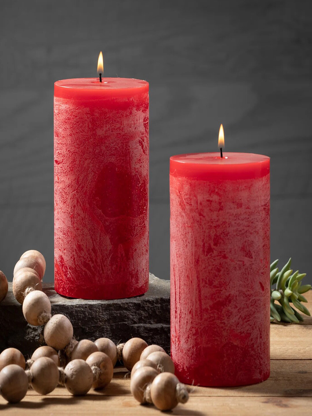 Aromatic Fables Rustic 2Pcs Scented 1 Wick Rose Solid Geometric Regular Pillar Candles
