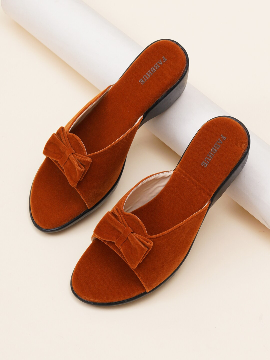 FABBHUE Suede Open Toe Flats With Bows
