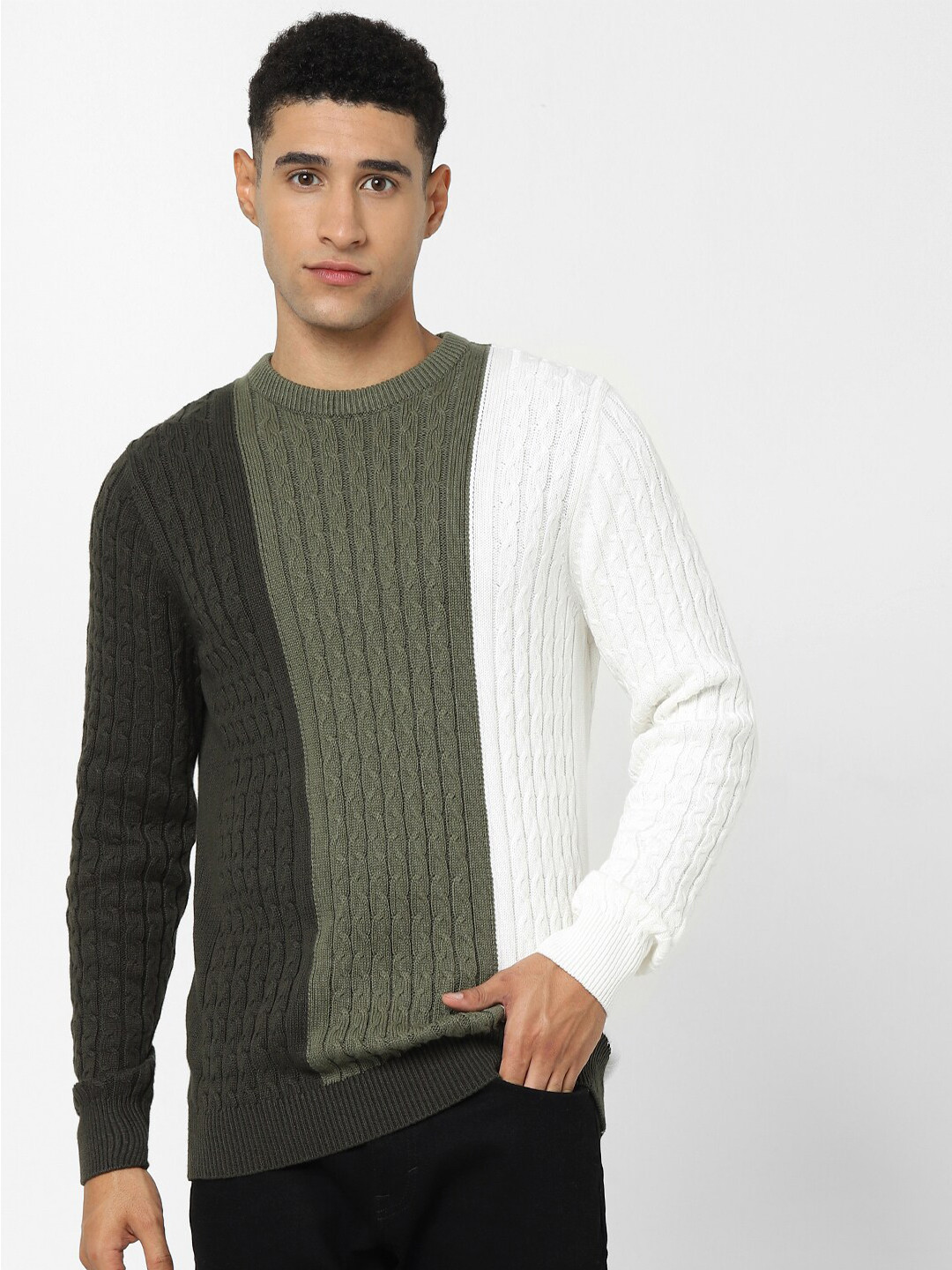 Celio Cable Knit Round Neck Cotton Pullover