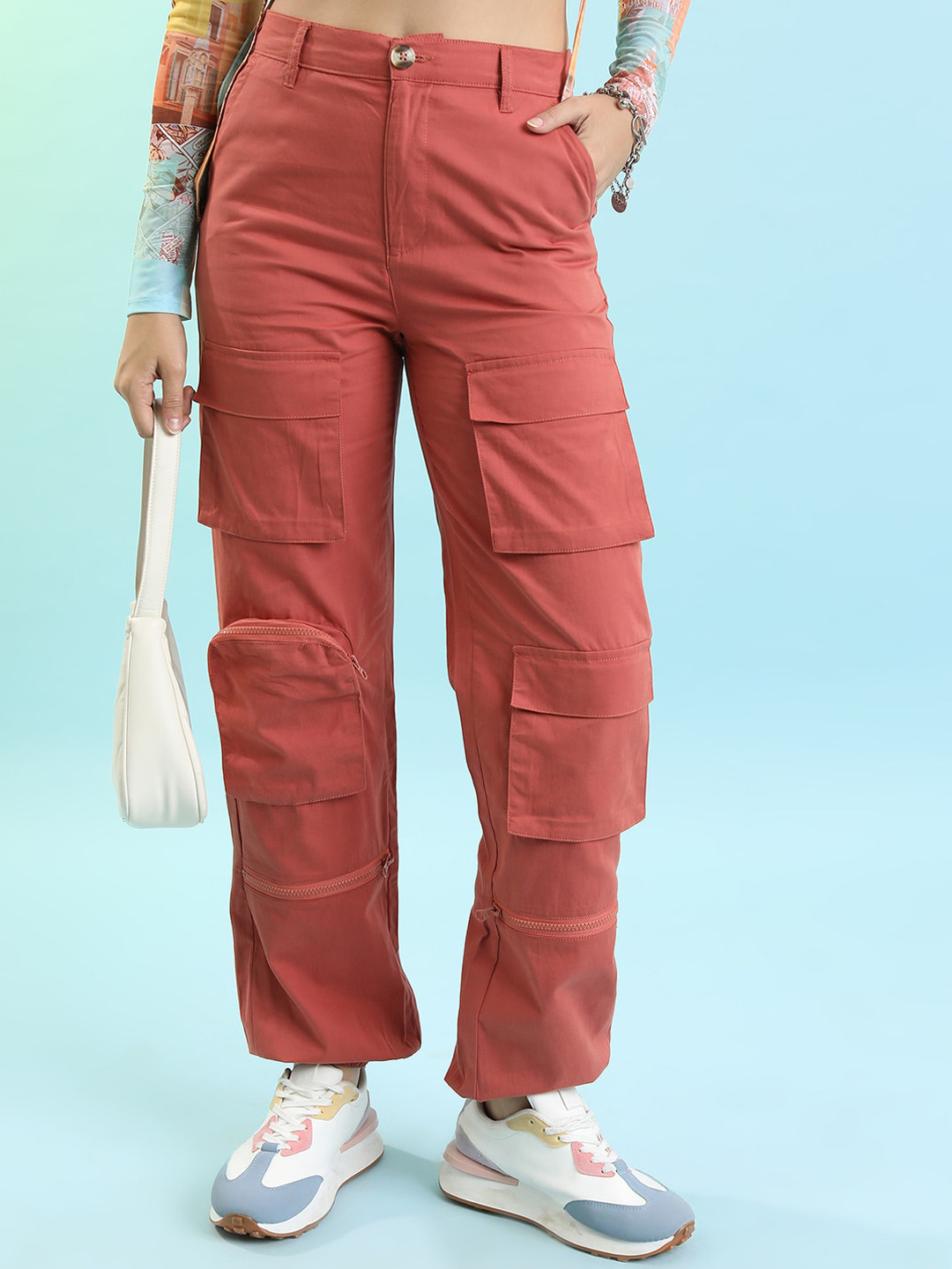 Tokyo Talkies Women Rust Mid Rise Cargos