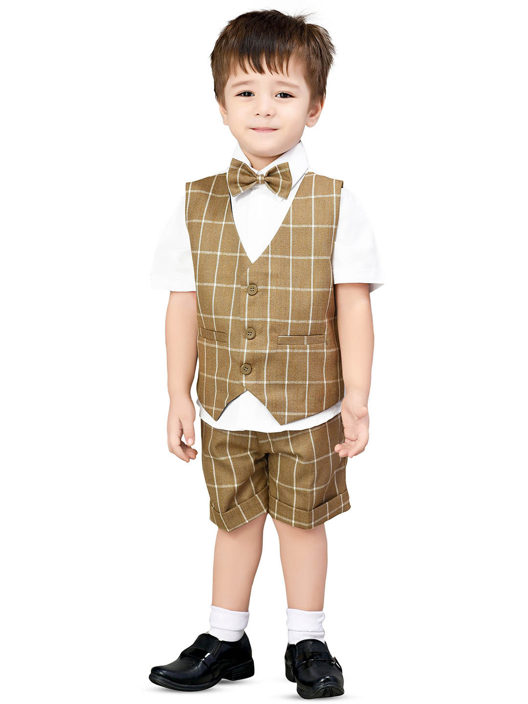 BAESD Boys Checked Shirt with Shorts & Waist Coat