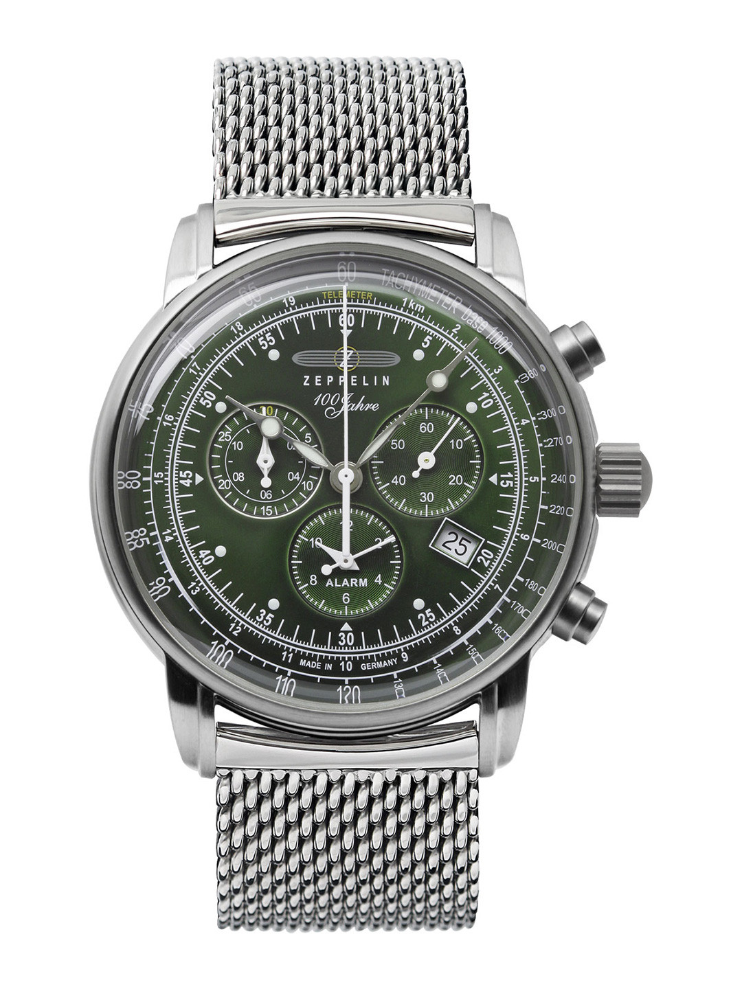 ZEPPELIN Men Green Dial & Silver Toned Stainless Steel Bracelet Style Straps Analogue Watch 8680M4