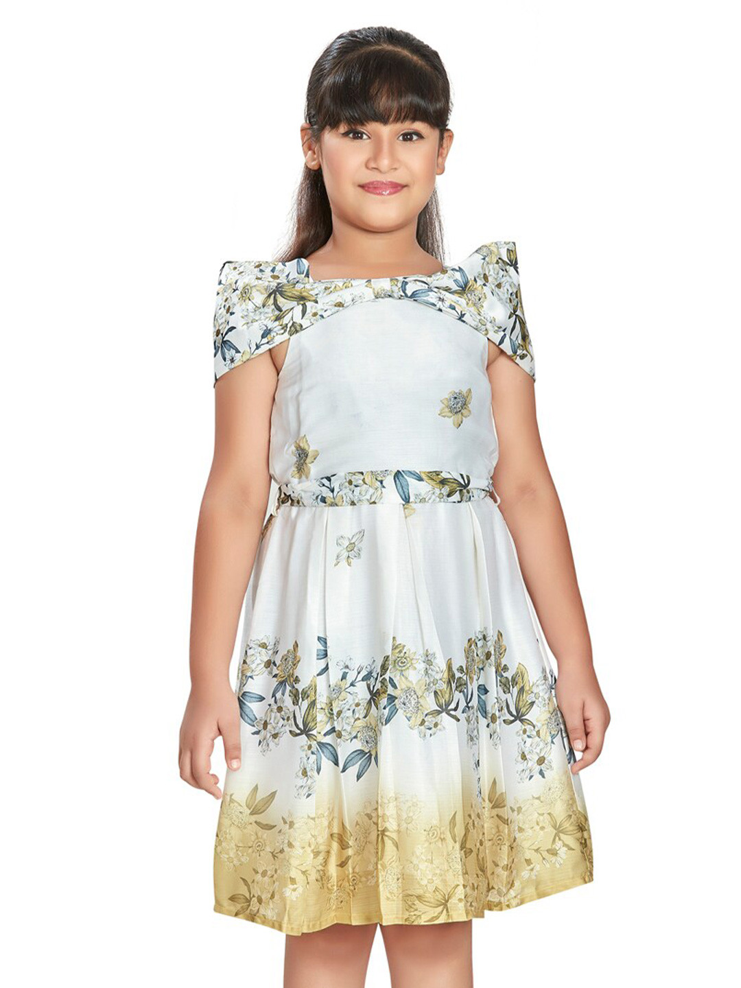 Peppermint Girls Floral Printed Cold-Shoulder Chiffon Fit & Flare Dress