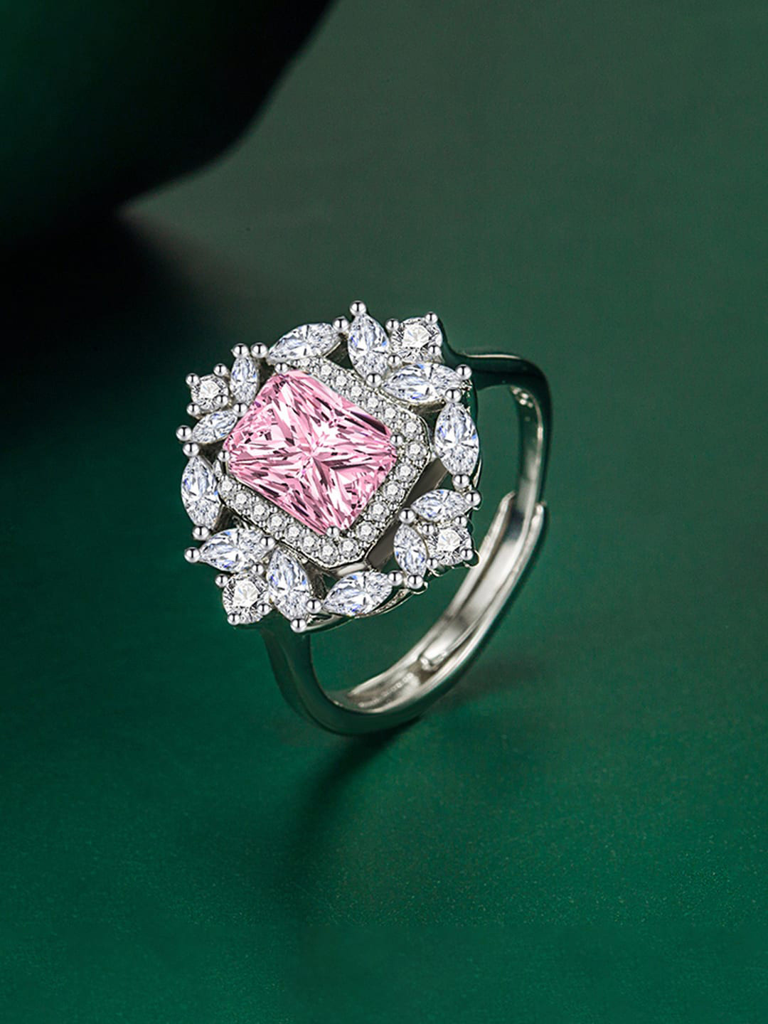 Designs & You Silver Plated Ice Cut Cubic Zirconia Studded Finger Ring