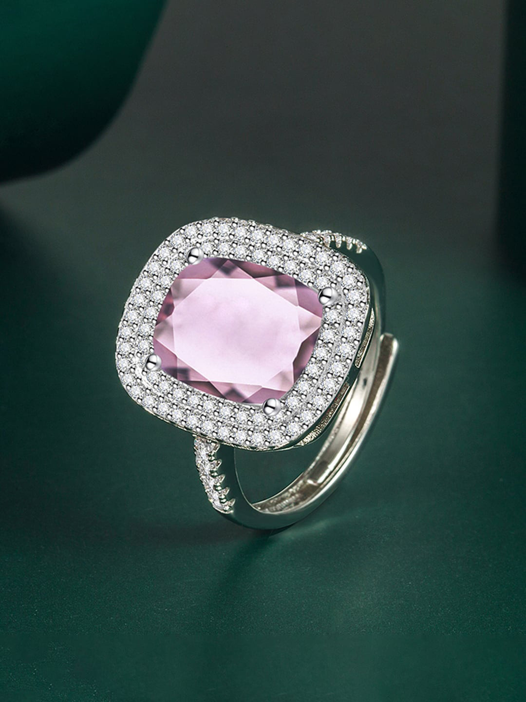 Designs & You Silver-Plated Cubic Zirconia Crushed Ice Cut Finger Ring