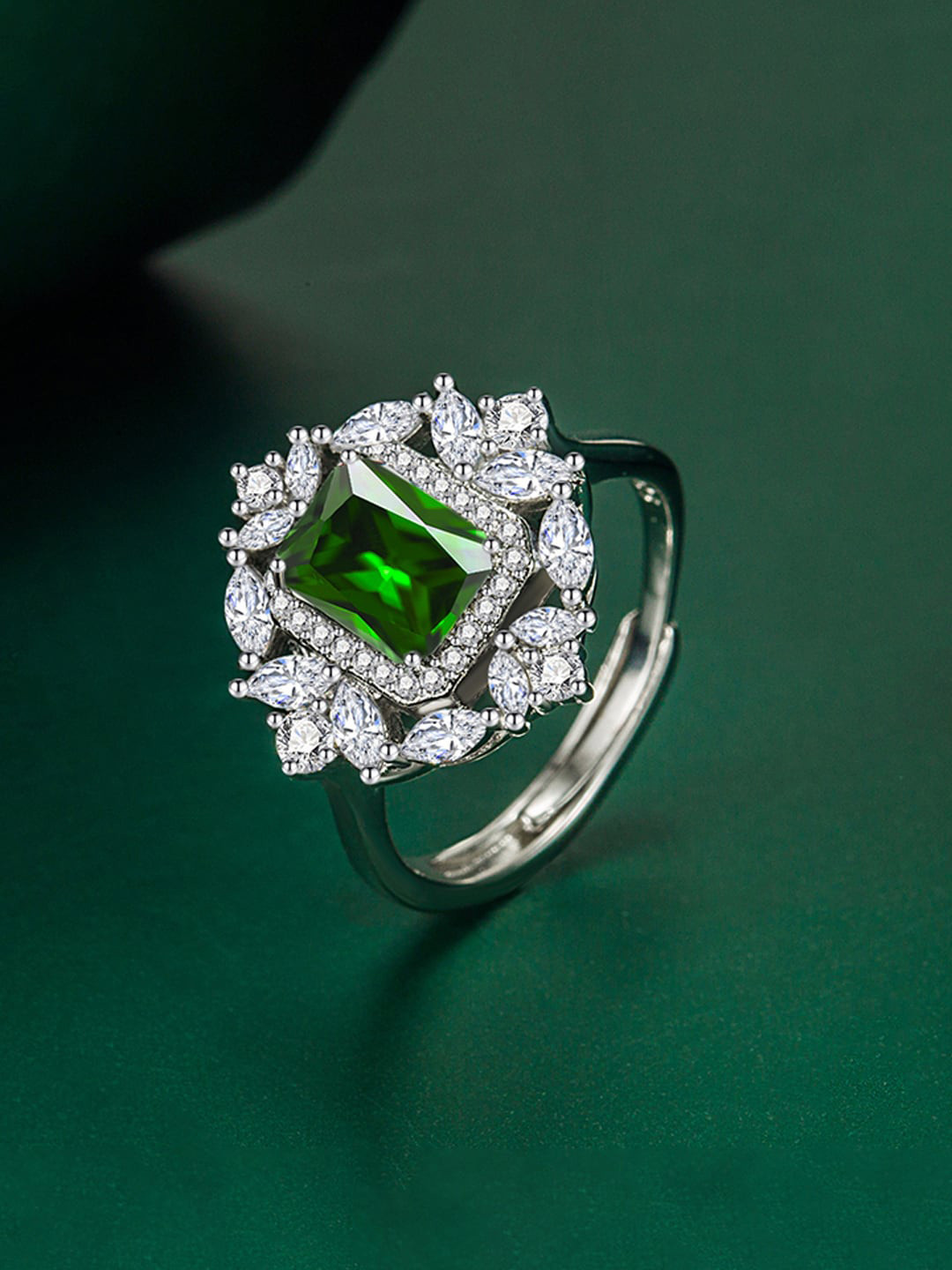 Designs & You Silver-Plated Ice-Cut American Diamond Studded Finger Ring