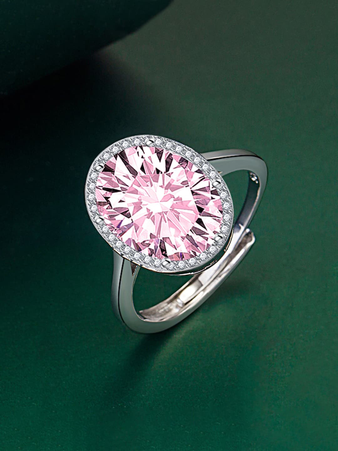 Designs & You Silver-Plated Ice-Cut American Diamond Studded Finger Ring