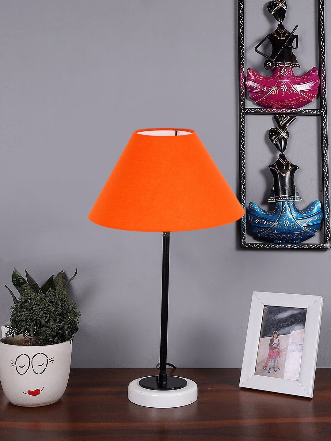 Devansh Orange Wood Bell Shaped Table Lamp