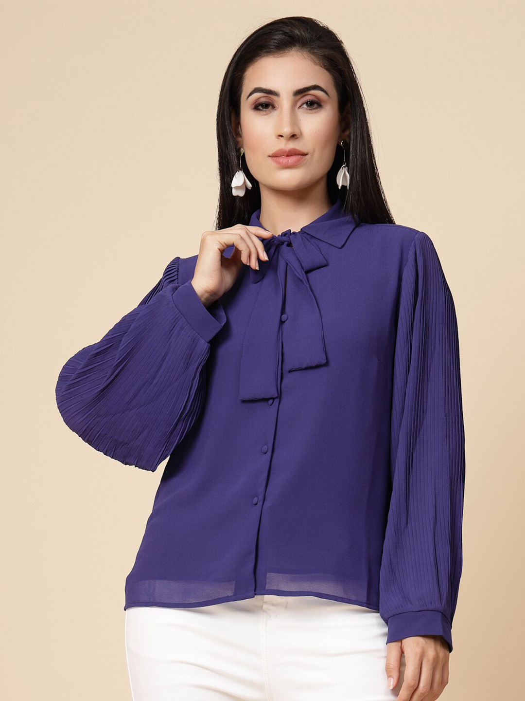 Gipsy Tie Up Neck Shirt Style Top