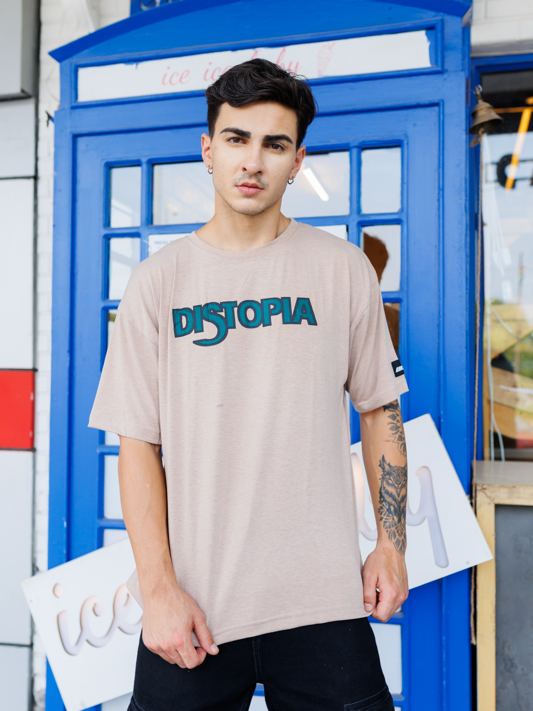 Khaki Relaxed Fit Graphic Printed T-shirt