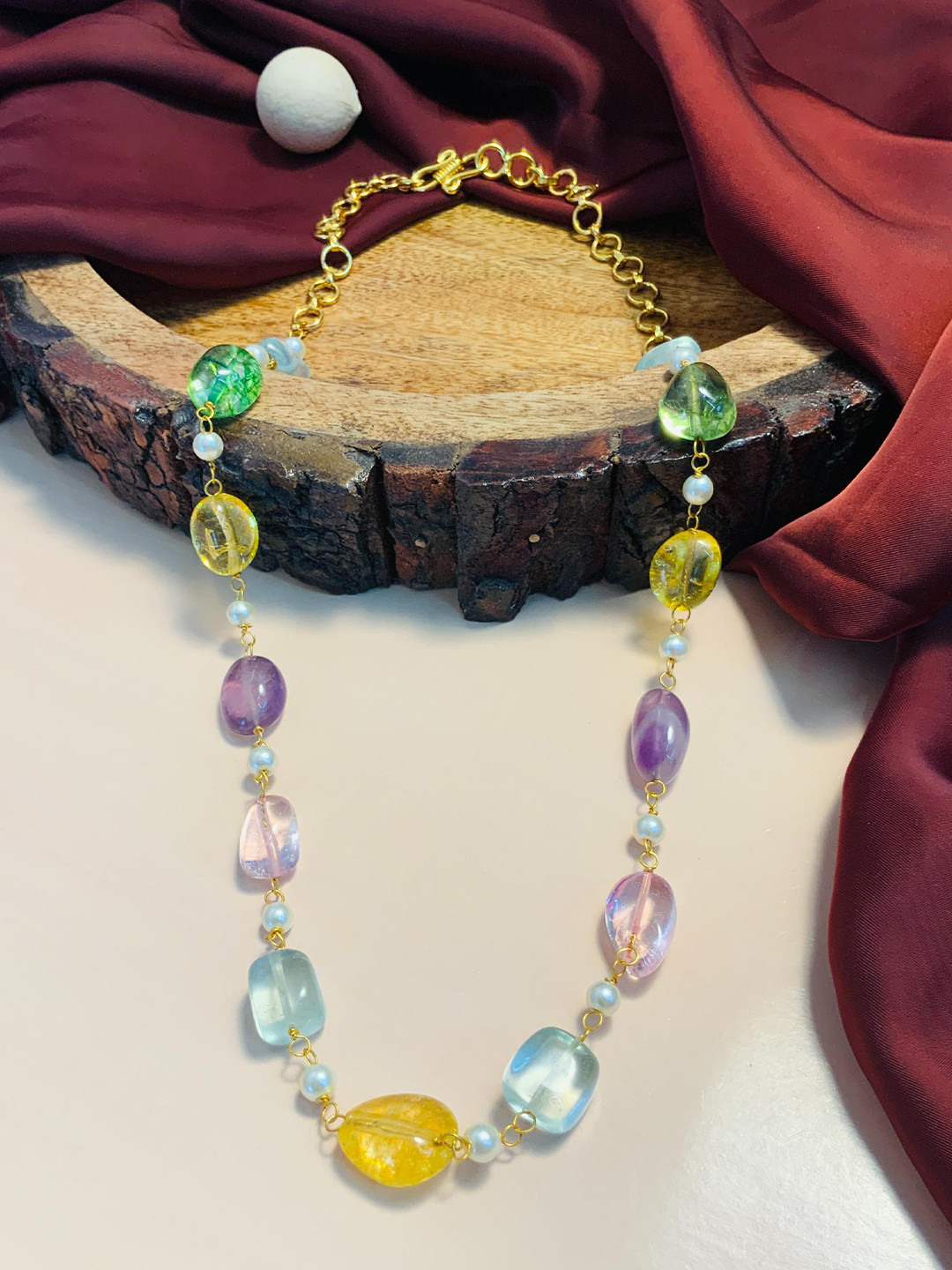 ABDESIGNS Gold Plated Tumble Stone Pearl Beads Necklace