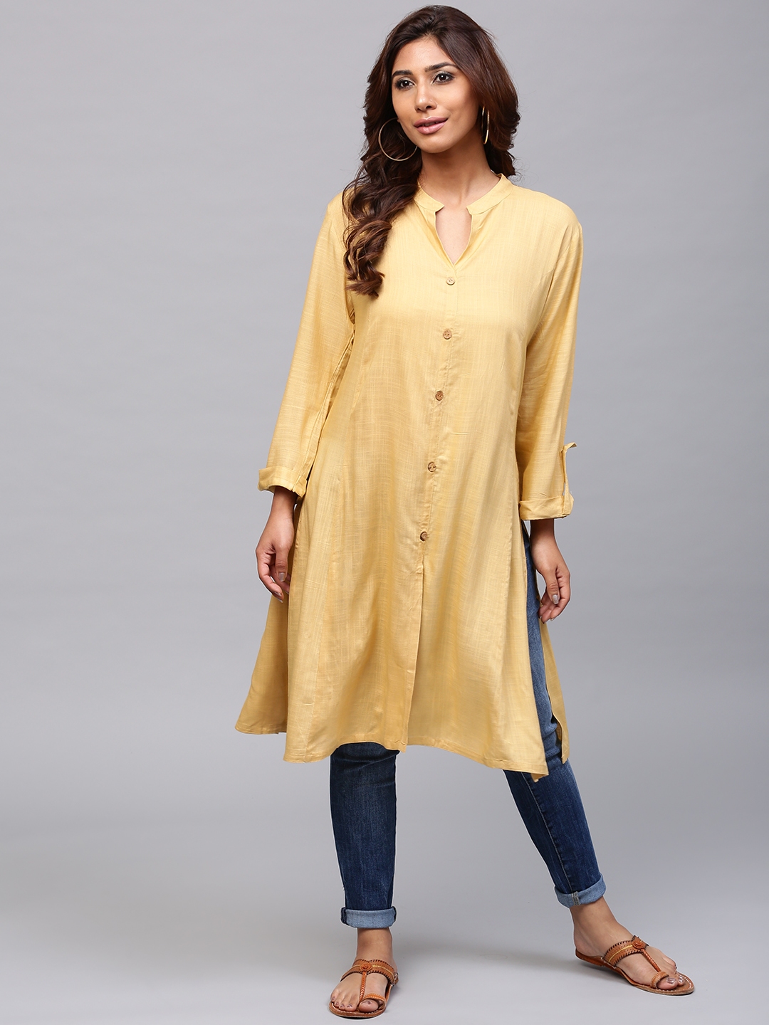 Aks women mustard 2025 solid straight kurta