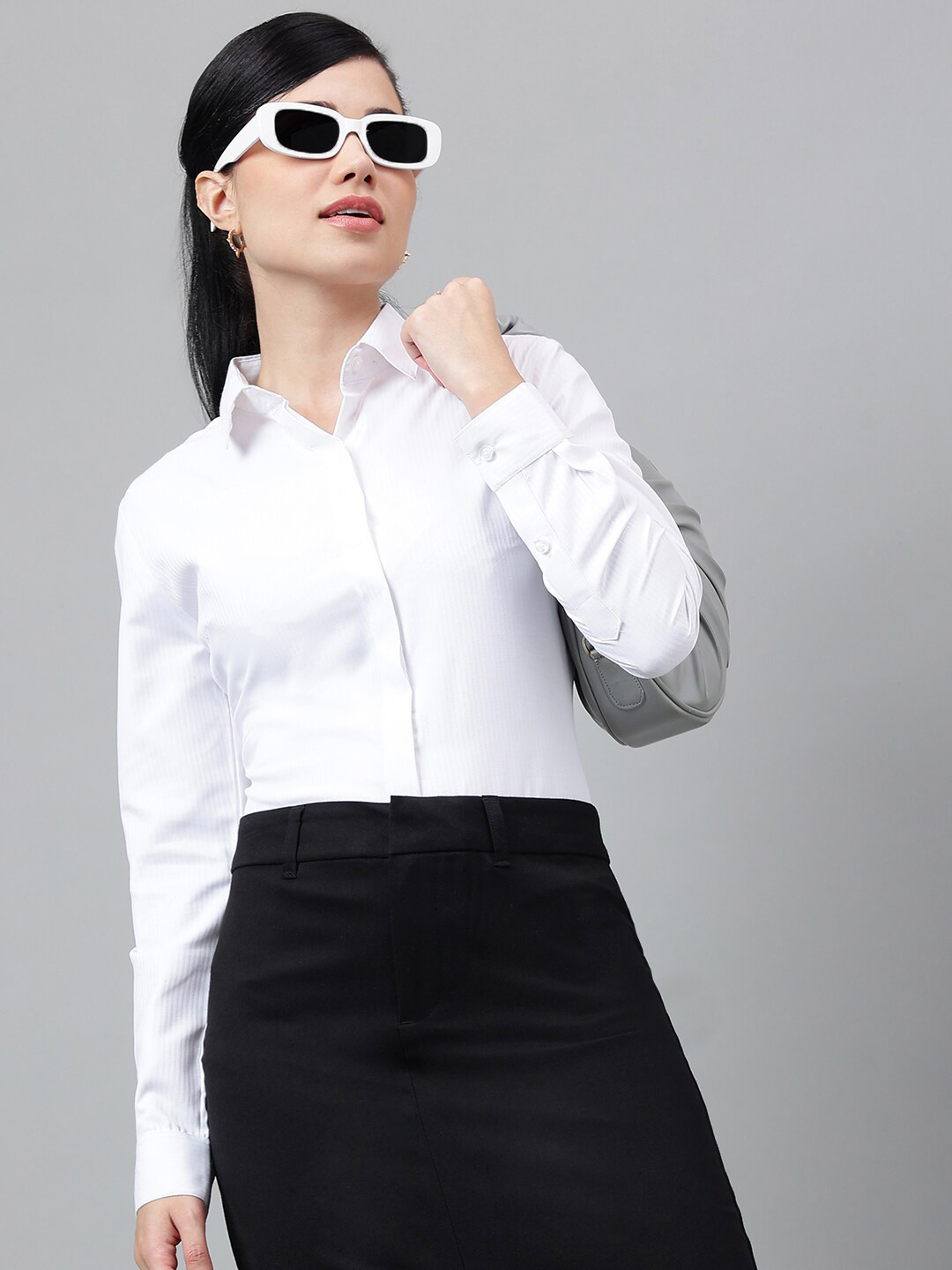 English Navy Striped Spread Collar Relaxed Formal Shirt
