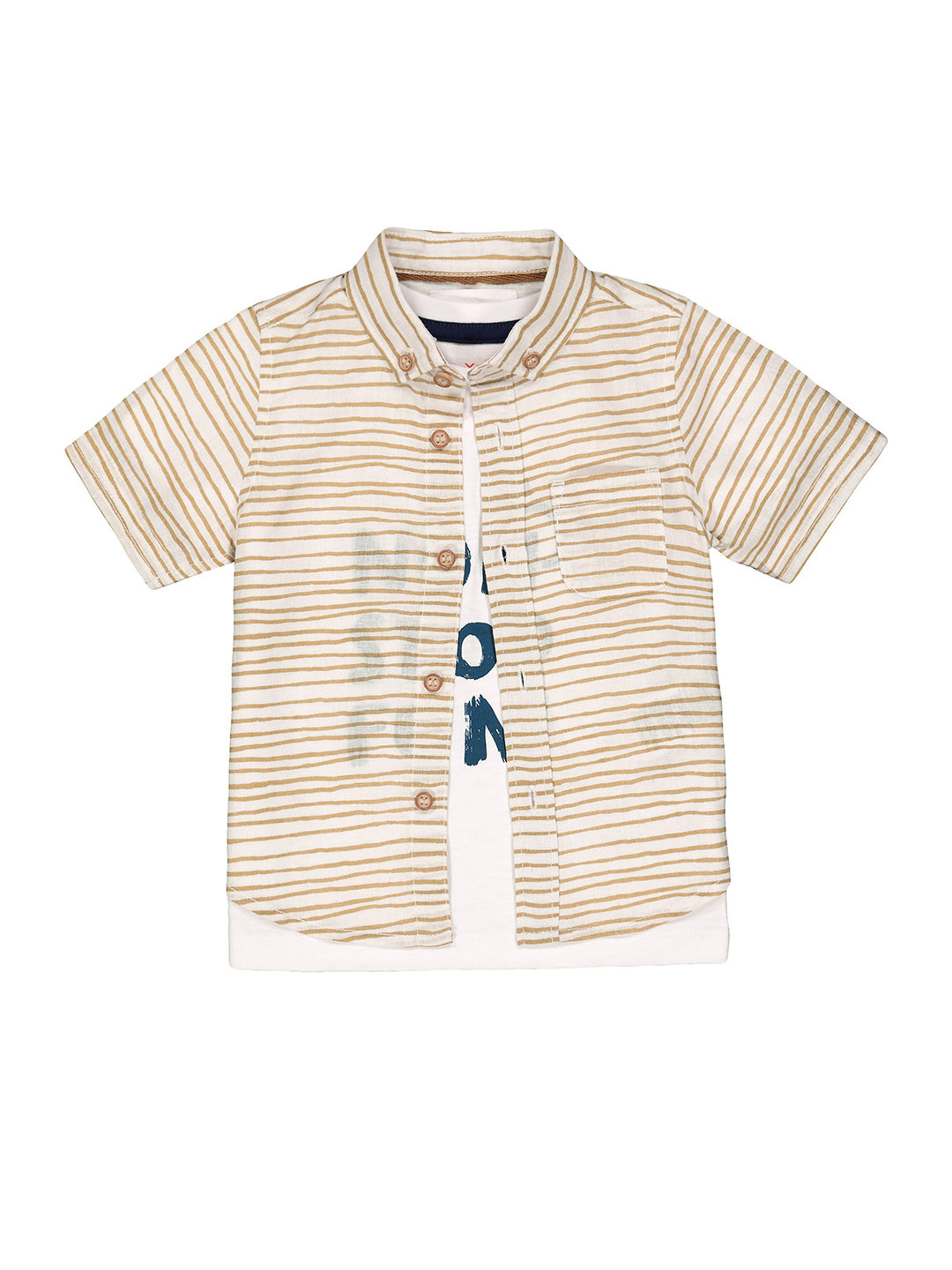 mothercare Infants Boys Horizontal Stripes Opaque Pure Cotton Casual Shirt With T-Shirt