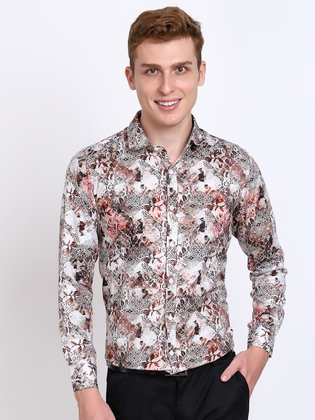 DEZANO New Floral Printed Satin Formal Shirt