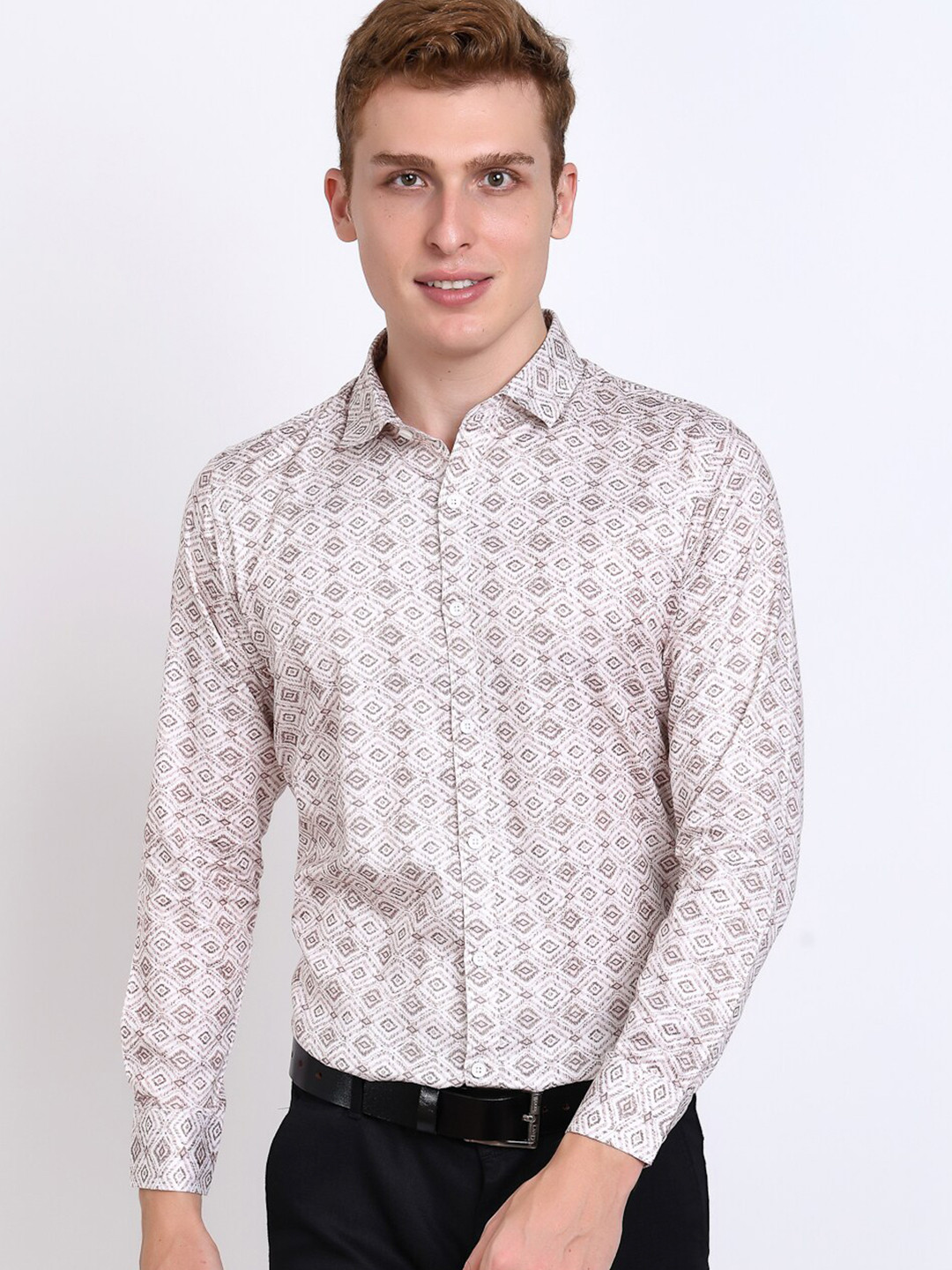 DEZANO New Geometric Printed Satin Formal Shirt