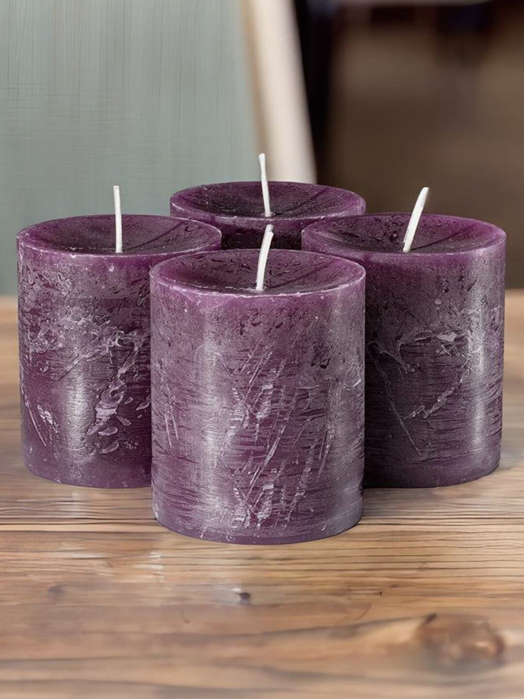 Aromatic Fables Rustic 4Pcs Scented 1 Wick Lavender Solid Geometric Regular Pillar Candles