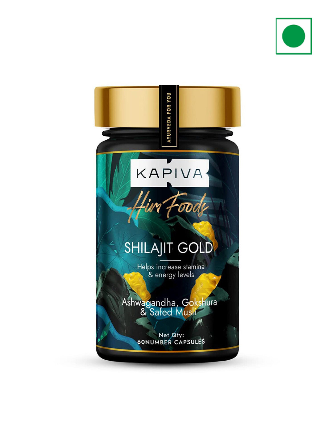 Kapiva Him Foods Shilajit Gold Capsules with Ashwagandha & Safed Musli - 60 Pcs
