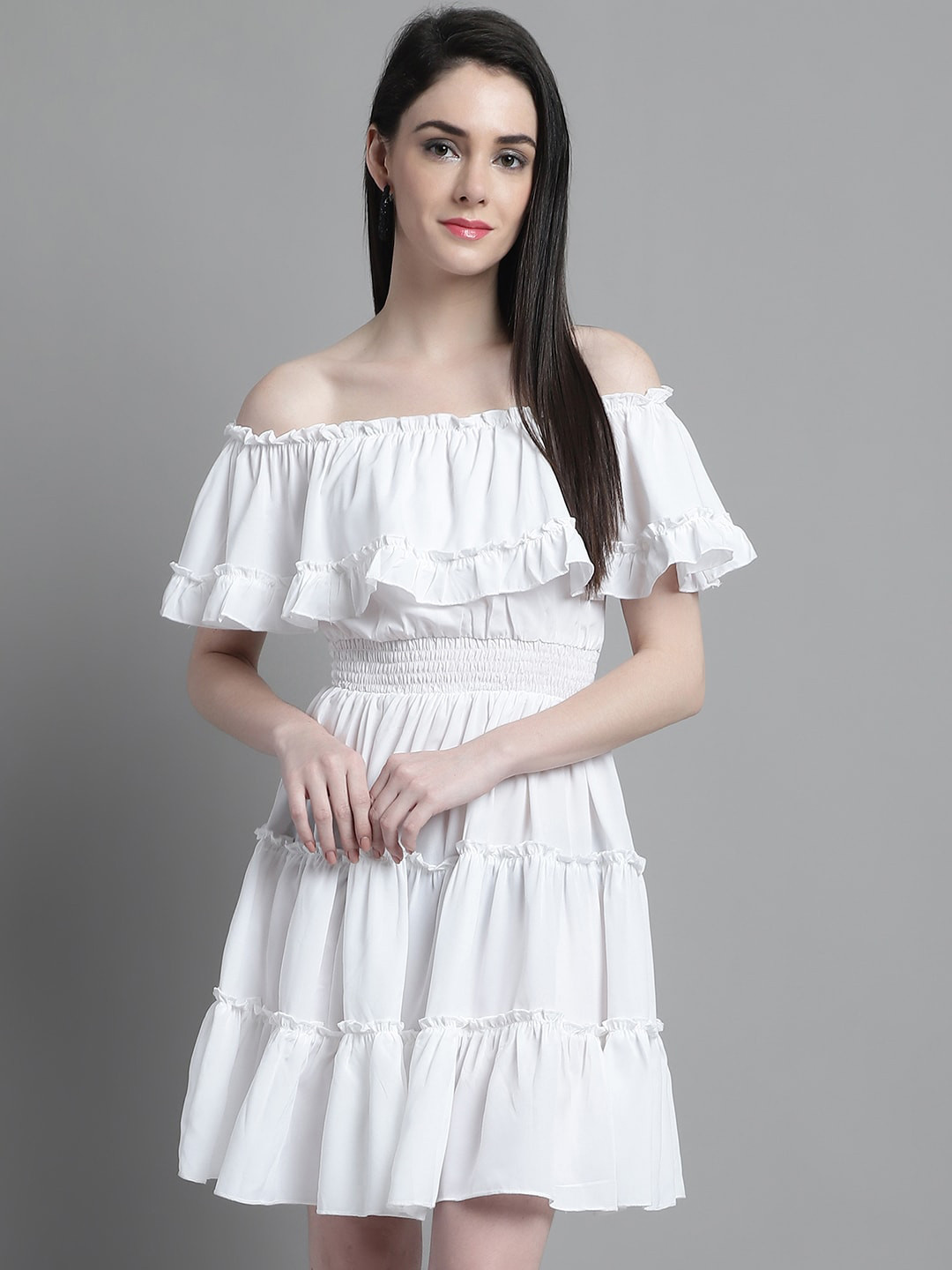 MARC LOUIS Off-Shoulder Flutter Sleeves Ruffled Casual Fit & Flare Dress