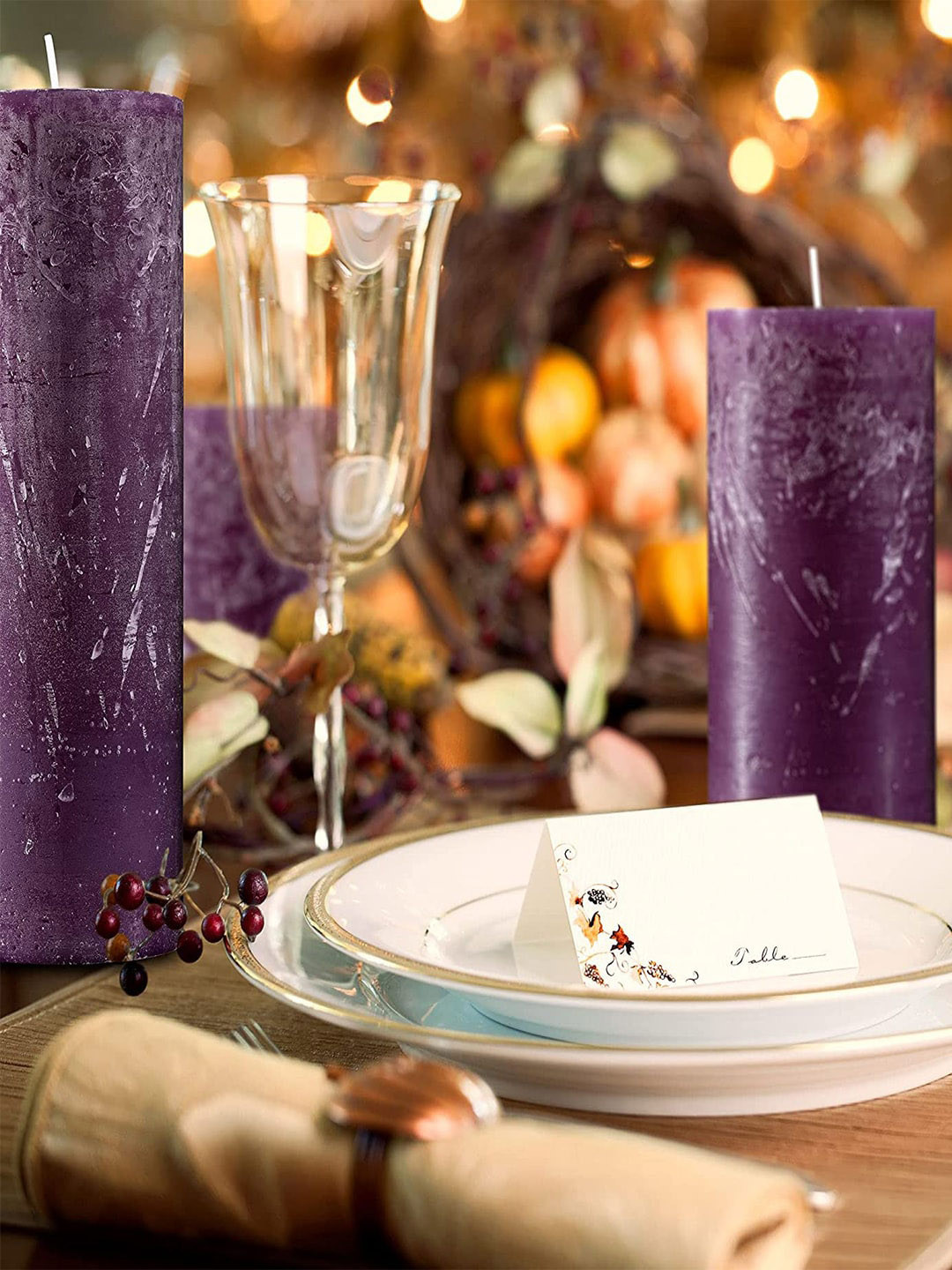 Aromatic Fables Rustic 3Pcs Scented 1 Wick Lavender Solid Geometric Regular Pillar Candles
