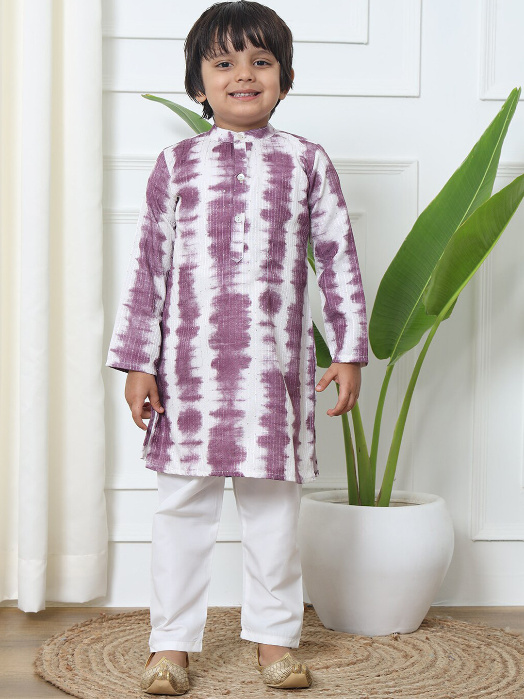 Readiprint Boys Dyed Band Collar Regular Gotta Patti Pure Cotton Kurta Set