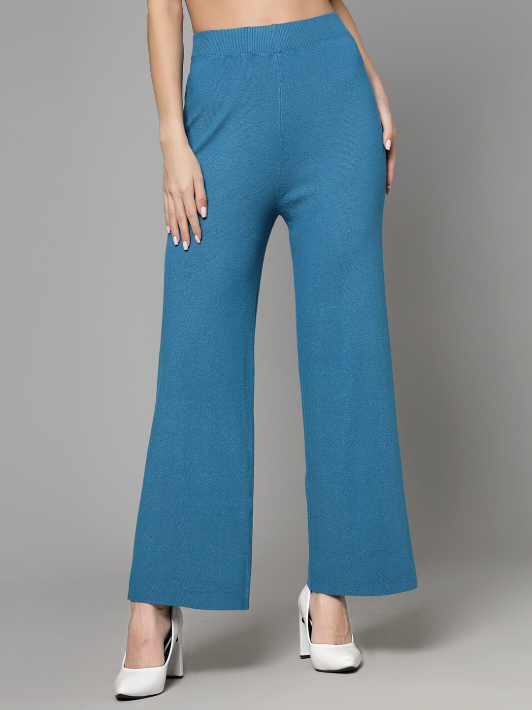 Mafadeny Women Mid-Rise Flared Knitted Palazzos
