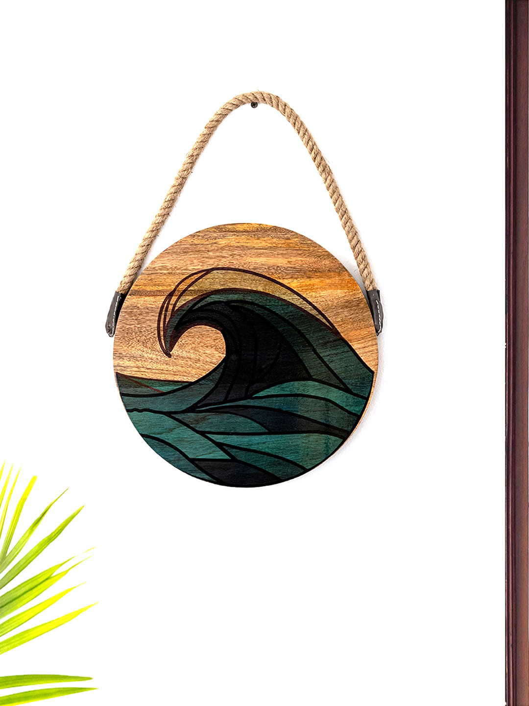 ExclusiveLane Ocean Tide Wood Matte Hanging Hall Wall Hangings-17.5In