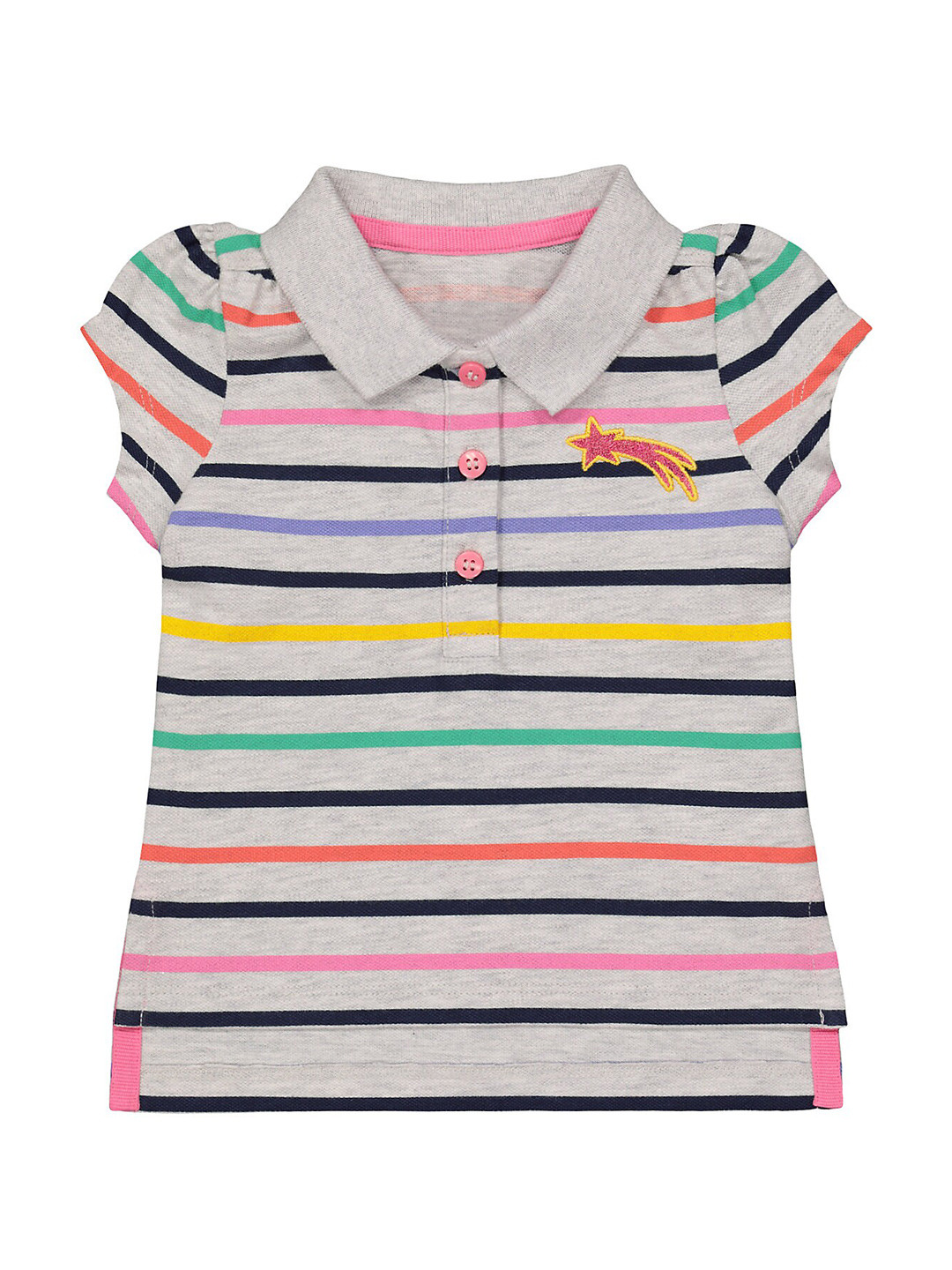 mothercare Girls Striped Polo Collar Cap Sleeve Pure Cotton T-shirt