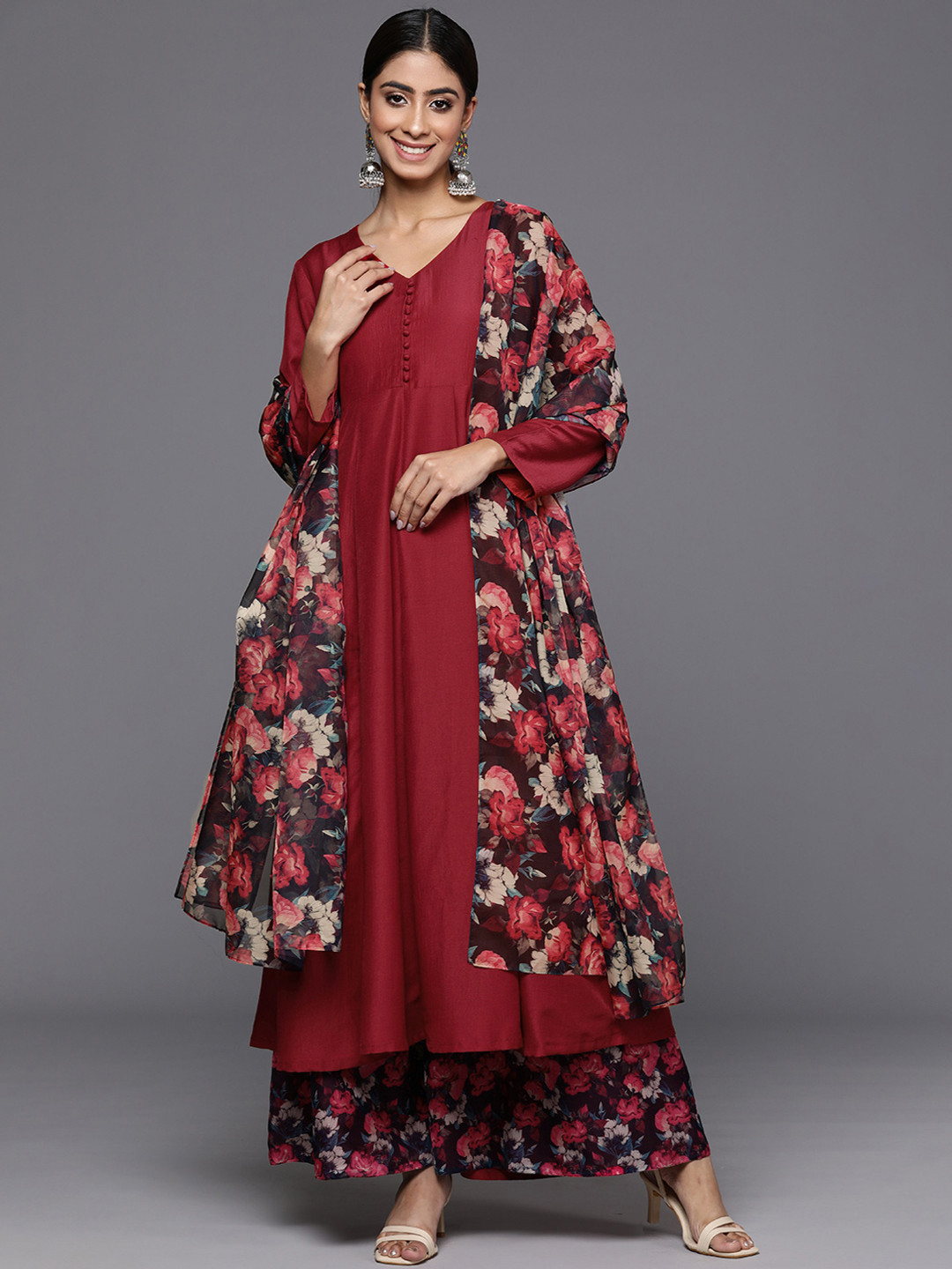 Varanga Floral Anarkali Kurta with Palazzos & Dupatta