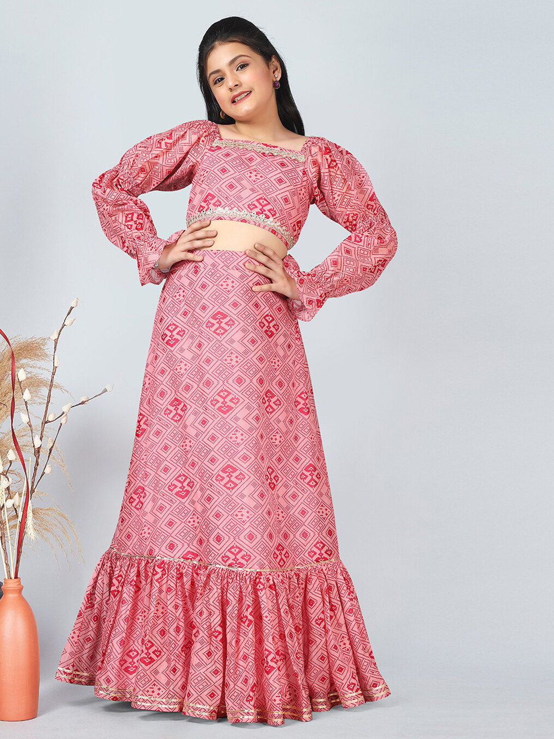 FASHION DREAM Girls Printed Ready to Wear Lehenga Choli